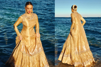 Cannes Throwback: Aditi Rao Hydari Stuns in Golden Gharara Set