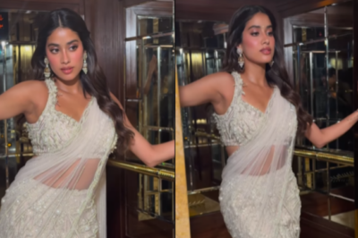 Janhvi Kapoor Stuns in a Custom White Beaded Sari Gown by Gaurav Gupta