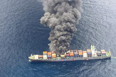 Singapore-Flagged Cargo Ship Catches Fire Off Kerala Coast; Rescue Operation Underway
