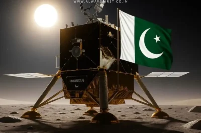 Illustration of Pakistan and China collaborating on a lunar mission with a rover on the Moon’s surface.
