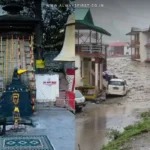 Ancient Kalp Kedar Temple in Uttarkashi partially buried under debris after flash flood, resembling Kedarnath's architecture