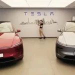 Tesla’s new Delhi Aerocity showroom showcasing Model Y and charging stations