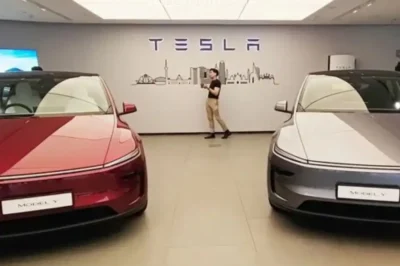 Tesla’s new Delhi Aerocity showroom showcasing Model Y and charging stations