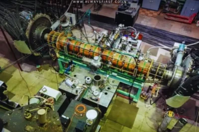 Russian plasma engine prototype inside a vacuum chamber for space simulation.