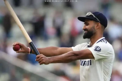 Akash Deep celebrates his maiden Test fifty against England at The Oval, joining cricket legends in a rare feat.