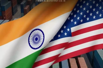 Indian and US flags with an oil barrel symbolizing the energy dispute between the two nations