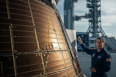 NASA Orion spacecraft heat shield undergoing inspection for Artemis II mission safety