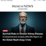 Detailed medical illustration showing the stages of Chronic Kidney Disease and its impact on human survival rates.