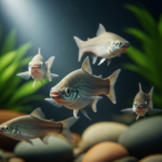 Scientific illustration and macro photography of the Amazon molly fish in a freshwater ecosystem.