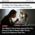 Illustration of a woman struggling to sleep due to obstructive sleep apnea symptoms and health risks
