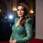 A glamorous and sophisticated portrait of Sobhita Dhulipala wearing a stunning high-fashion designer gown with elegant jewelry in a professional studio setting.