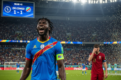 DR Congo football team celebrating goal against Portugal FIFA World Cup draw
