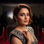 A glamorous and sophisticated portrait of Triptii Dimri wearing a traditional yet modern saree, looking elegantly into the camera with soft cinematic lighting.