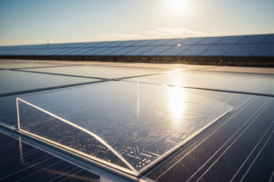 Close-up of NASA Electrodynamic Dust Shield EDS technology integrated into solar panels to clean dust using electric dust for maximum efficiency