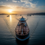 Oil tankers traveling through the Strait of Hormuz during a calm sea morning representing stabilized global oil supply.