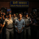 Police officers and forensic team investigating a crime scene in Delhi following a dowry death report.