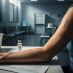 A medical professional discussing the benefits and safety of vaccinations with a patient suffering from rheumatoid arthritis in a clinical setting.