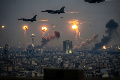 Military aircraft and missile explosions during West Asia night strikes conflict between US and Iran