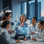 Professional female scientists in a high-tech medical laboratory conducting advanced research into women's health and genetics.