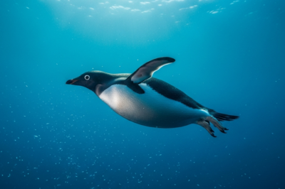 Research sensors attached to a penguin to track diving depth and foraging habits in Antarctica.