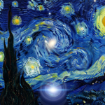 Deep space nebula imagery captured by Dark Energy Camera resembling Van Gogh Starry Night painting style