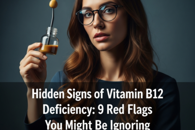 Infographic showing subtle symptoms of Vitamin B12 deficiency such as tingling hands, pale skin, and mouth ulcers.