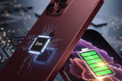 iPhone 18 Pro concept design showcasing Dark Cherry titanium finish and internal 2nm chip layout