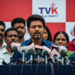 Actor Vijay TVK party leader protesting against NEET exam and education centralization