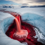 Scientific discovery of Blood Falls in Antarctica showing crimson water flowing from Taylor Glacier