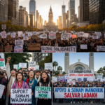 Protests in New York and San Jose showing support for Sonam Wangchuk and Ladakh's constitutional demands
