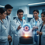 Medical researchers analyzing sarcoma tumor samples using advanced precision medicine technology