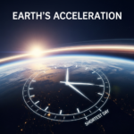 Illustration of Earth spinning rapidly with a digital clock showing fractional seconds and planetary core dynamics