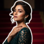 A glamorous portrait of Wamiqa Gabbi wearing a designer ethnic outfit with elegant jewelry and expressive eyes.