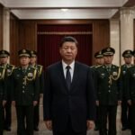 A formal photo of the Chinese People's Liberation Army leadership during a high-level meeting in Beijing.
