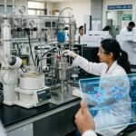 A digital representation of machine learning algorithms analyzing molecular structures for carbon dioxide conversion.