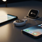 JioTag 2 Air Bluetooth tracker device with white finish and attachment loop shown next to a smartphone