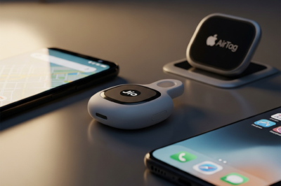 JioTag 2 Air Bluetooth tracker device with white finish and attachment loop shown next to a smartphone