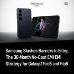 Samsung Galaxy Z Fold6 and Z Flip6 flagship smartphones displayed to highlight flexible 30-month no-cost EMI payment options.