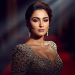 A glamorous portrait of Triptii Dimri wearing an elegant silk saree with traditional jewelry, showcasing her radiant smile and sophisticated style.