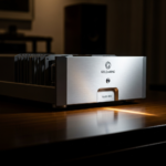 Goldmund Telos 8800 luxury amplifier in silver and gold finish