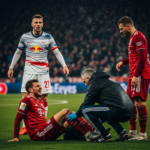 Bayern Munich players being treated on the pitch during a match against RB Leipzig in the Telekom Cup