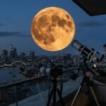 A detailed view of the full Harvest Moon on September 25, 2026, showing clear craters and dark maria against a dark night sky.
