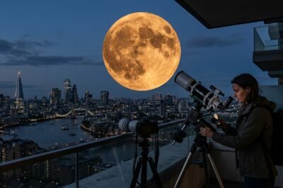 A detailed view of the full Harvest Moon on September 25, 2026, showing clear craters and dark maria against a dark night sky.
