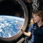 Astronaut Hayley Arceneaux viewing Earth from the SpaceX Dragon cupola window during Inspiration4 mission.