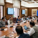 Indian Finance Minister Nirmala Sitharaman chairing a high-level GST Council meeting with state representatives to discuss major tax reforms.