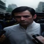 Rahul Gandhi being escorted by Delhi Police into a bus during a political protest in New Delhi.