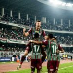 Mohun Bagan players celebrating after Tomislav Zeljkovic scored the winning goal against East Bengal in the IFA Shield 2026 final.