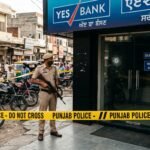 Police investigation at the scene of a bank shooting in Amritsar
