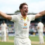 Josh Hazlewood celebrates taking a wicket during a Test match for Australia.