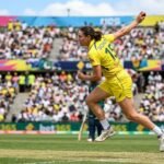 Australian bowler Megan Schutt celebrates a wicket during the ODI series sweep against the opposition.